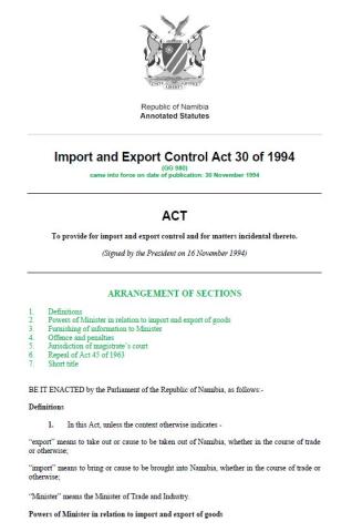 Import and Export Control Act 30 of 1994
